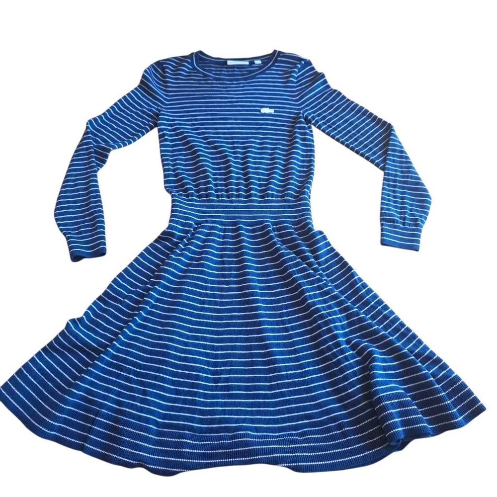 Lacoste Sz 36 us S blue white striped extra fine merino wool dress